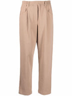 Beige Cotton Casual Pants