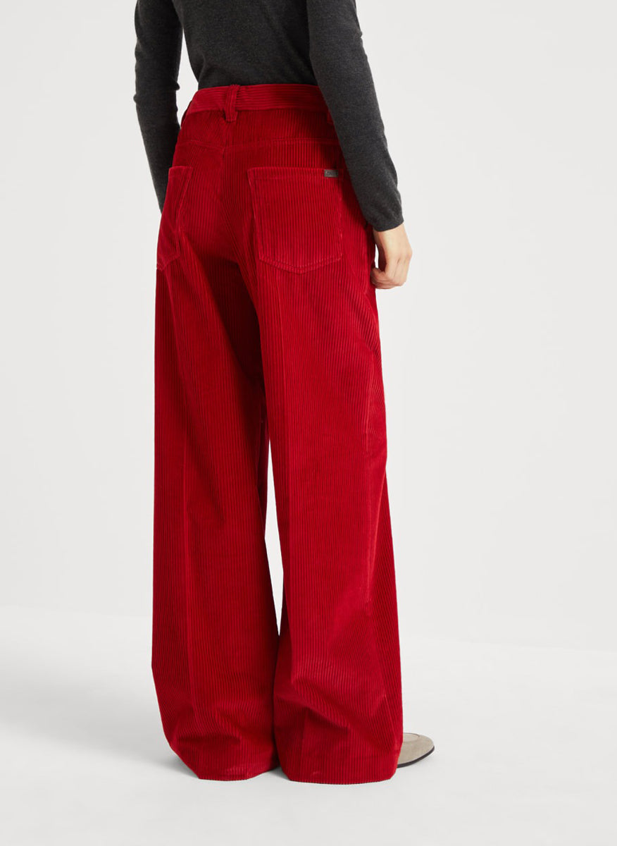 Red Cotton Flared Pants