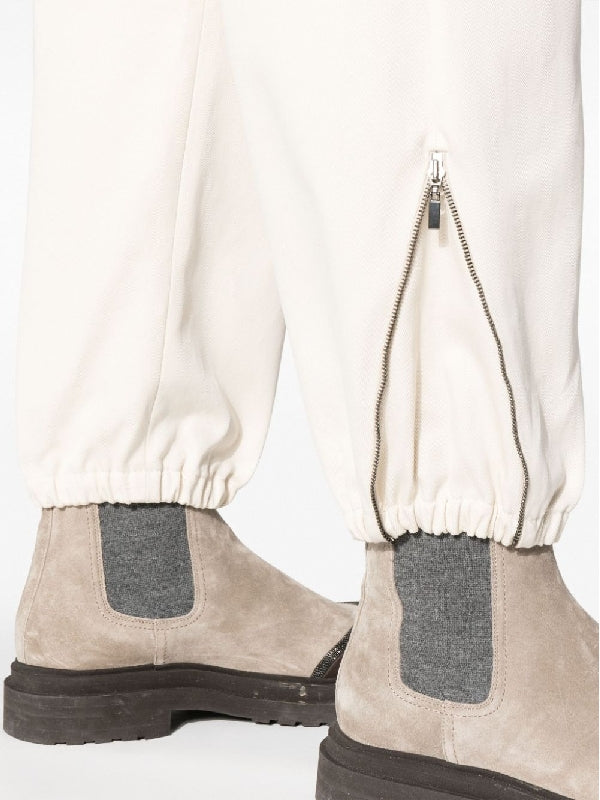 Beige Cotton Casual Pants
