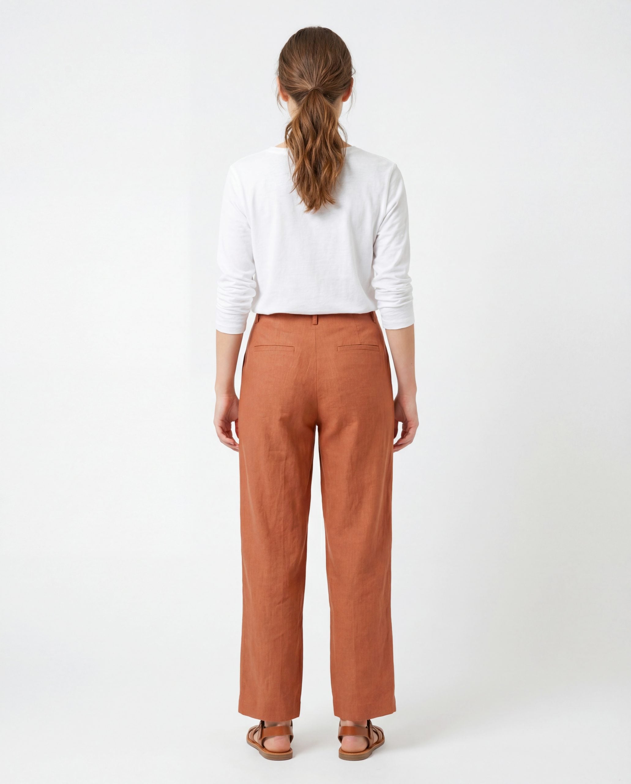 Orange Viscose Casual Pants