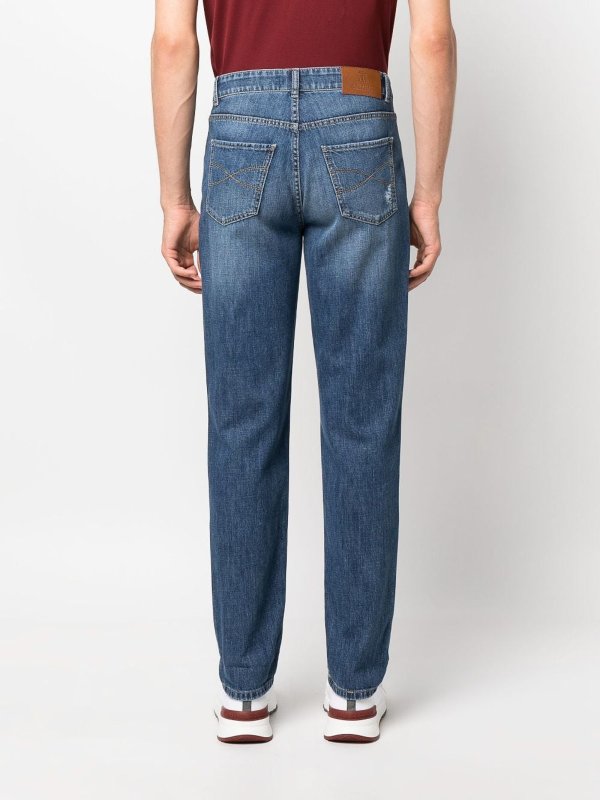 Blue Cotton Straight-Leg Jeans