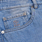 Blue Cotton Straight-Leg Jeans