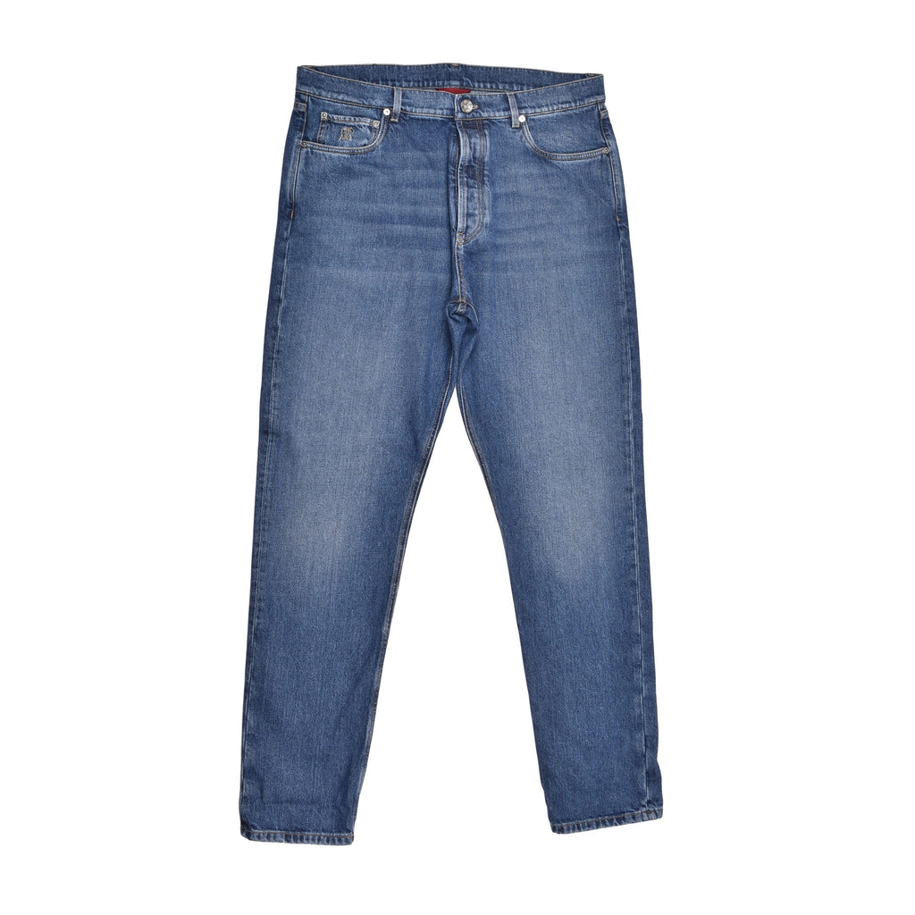 Blue Cotton Straight-Leg Jeans