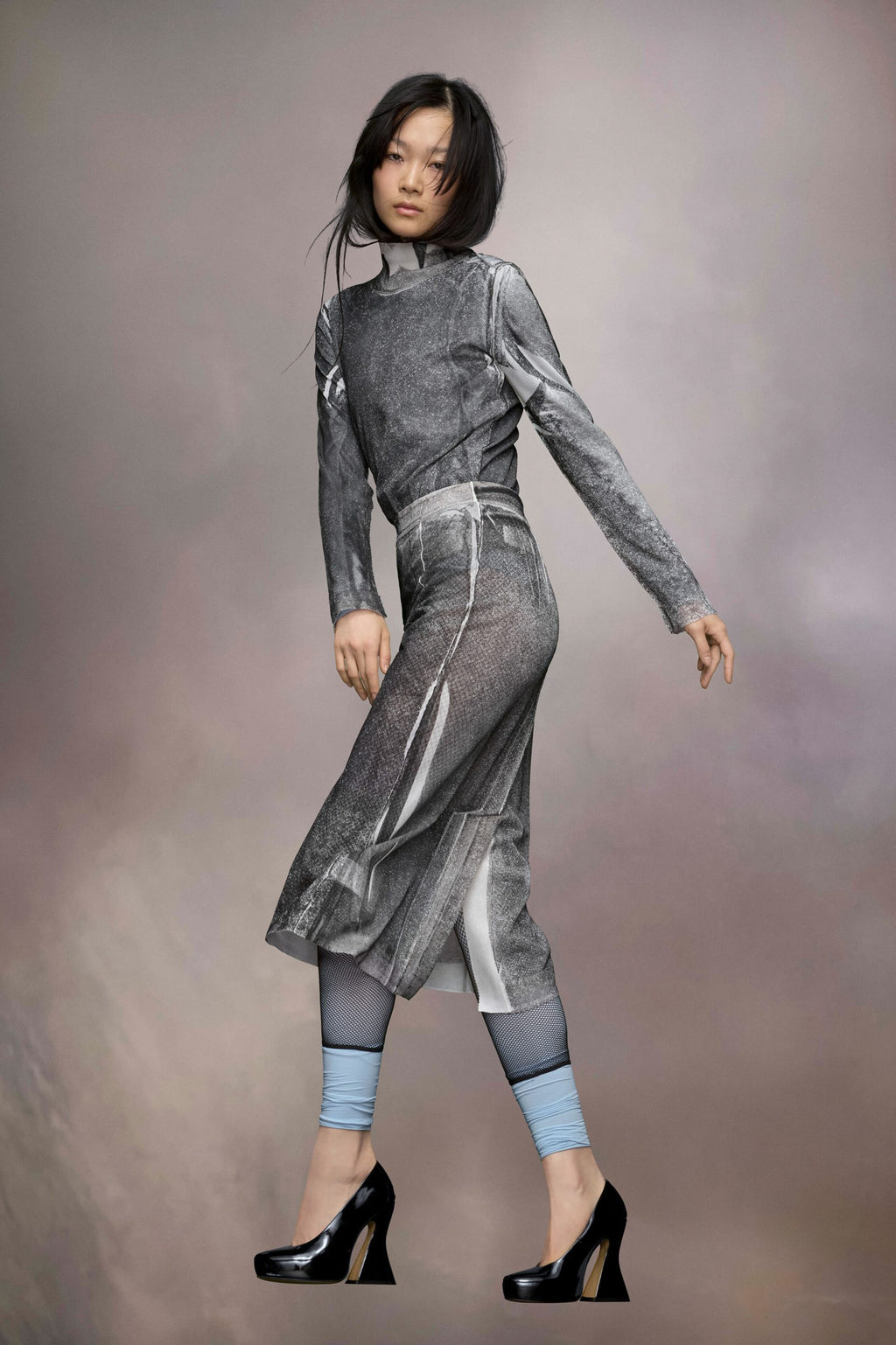 Black And White Fibres Midi Skirt