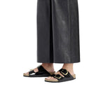 Black Synthetic Flat Sandals