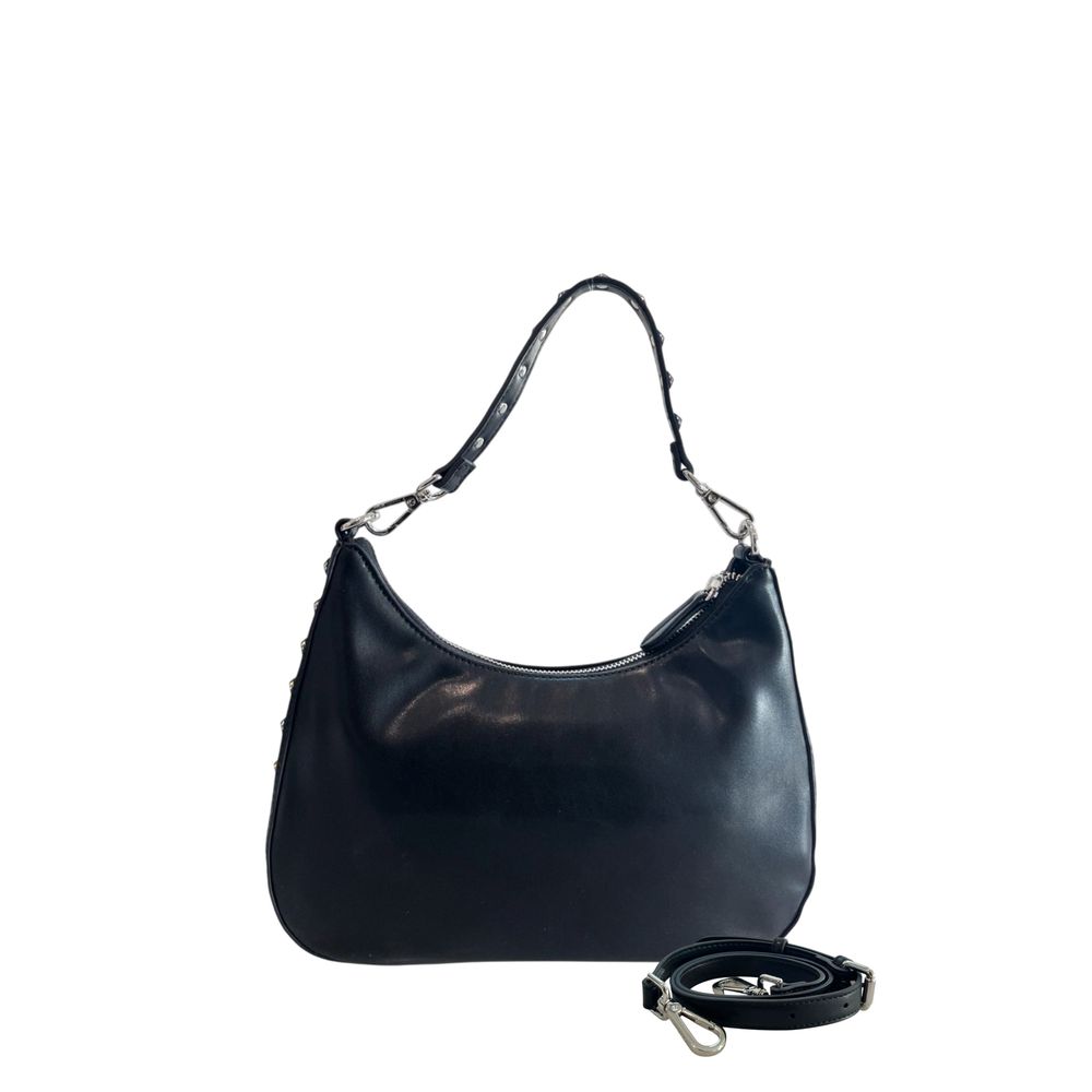 Black Polyurethane Women Shoulder Bag