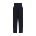 Blue Cotton Casual Pants