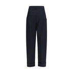 Blue Cotton Casual Pants