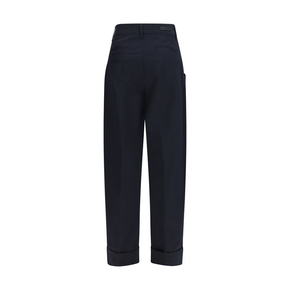 Blue Cotton Casual Pants
