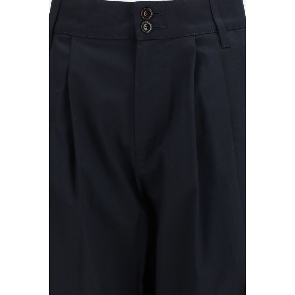 Blue Cotton Casual Pants