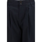 Blue Cotton Casual Pants
