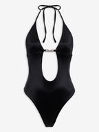 Black Polyester One-Piece Swimsuit