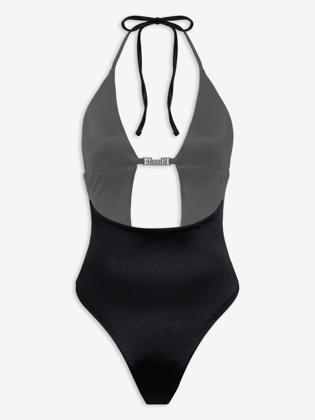 Black Polyester One-Piece Swimsuit