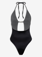 Black Polyester One-Piece Swimsuit