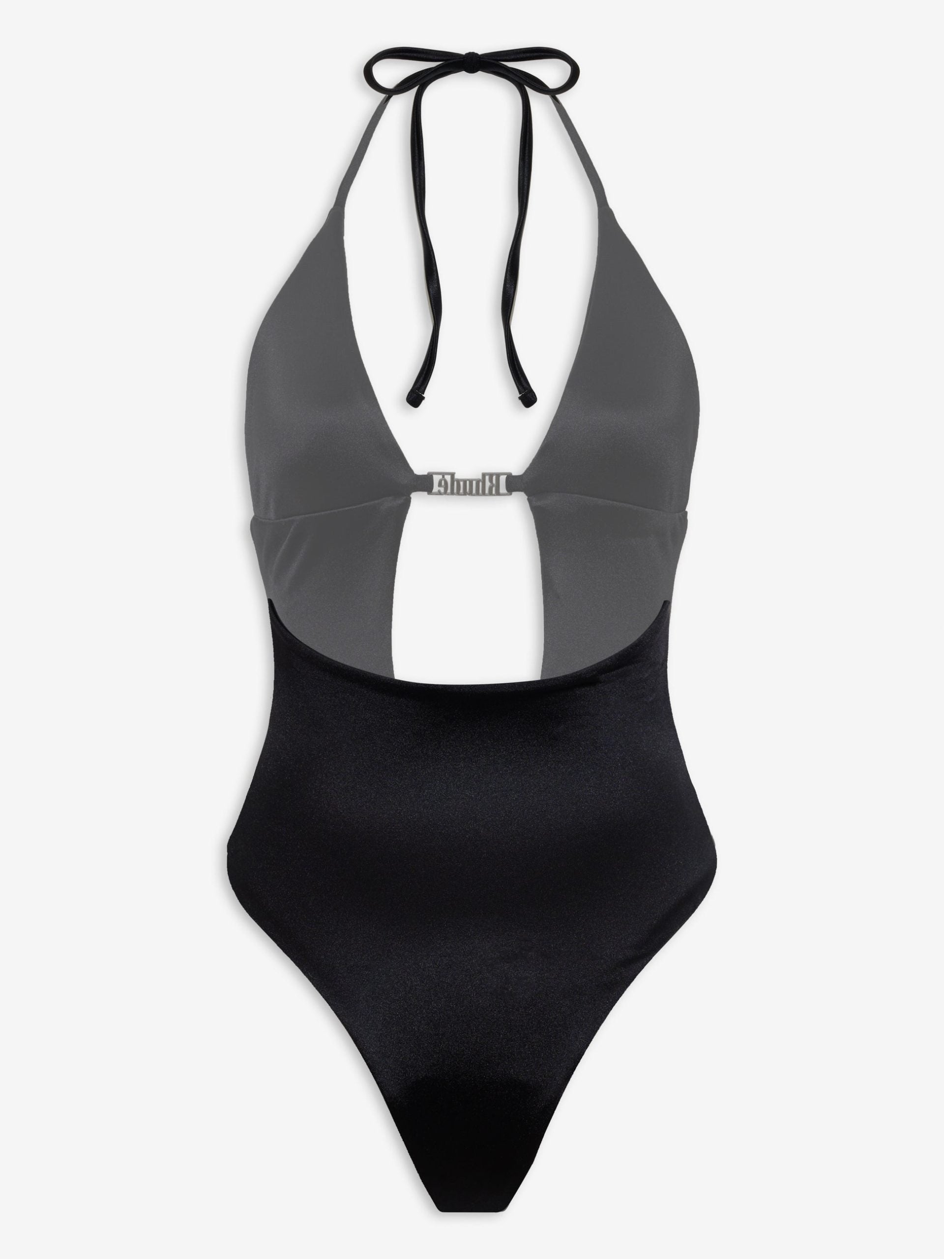Black Polyester One-Piece Swimsuit