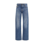 Blue Cotton Straight-Leg Jeans