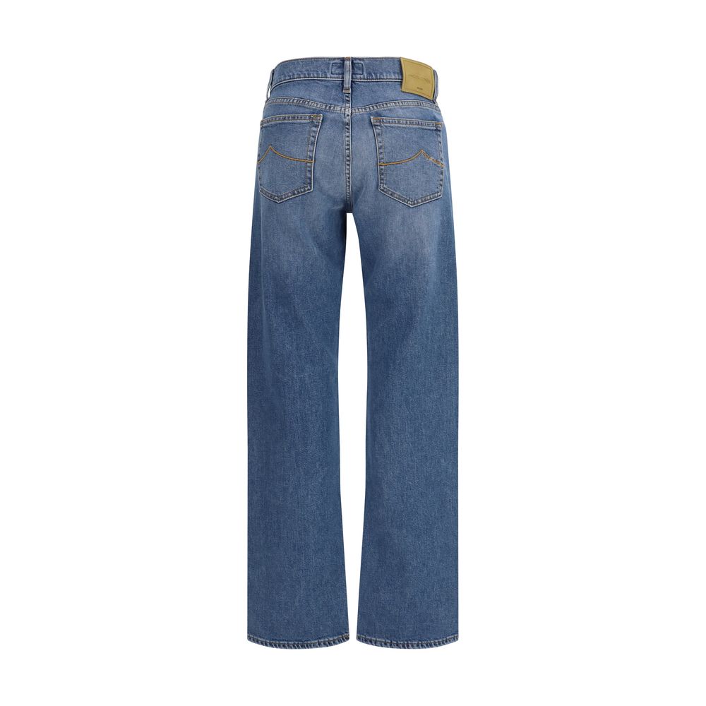 Blue Cotton Straight-Leg Jeans