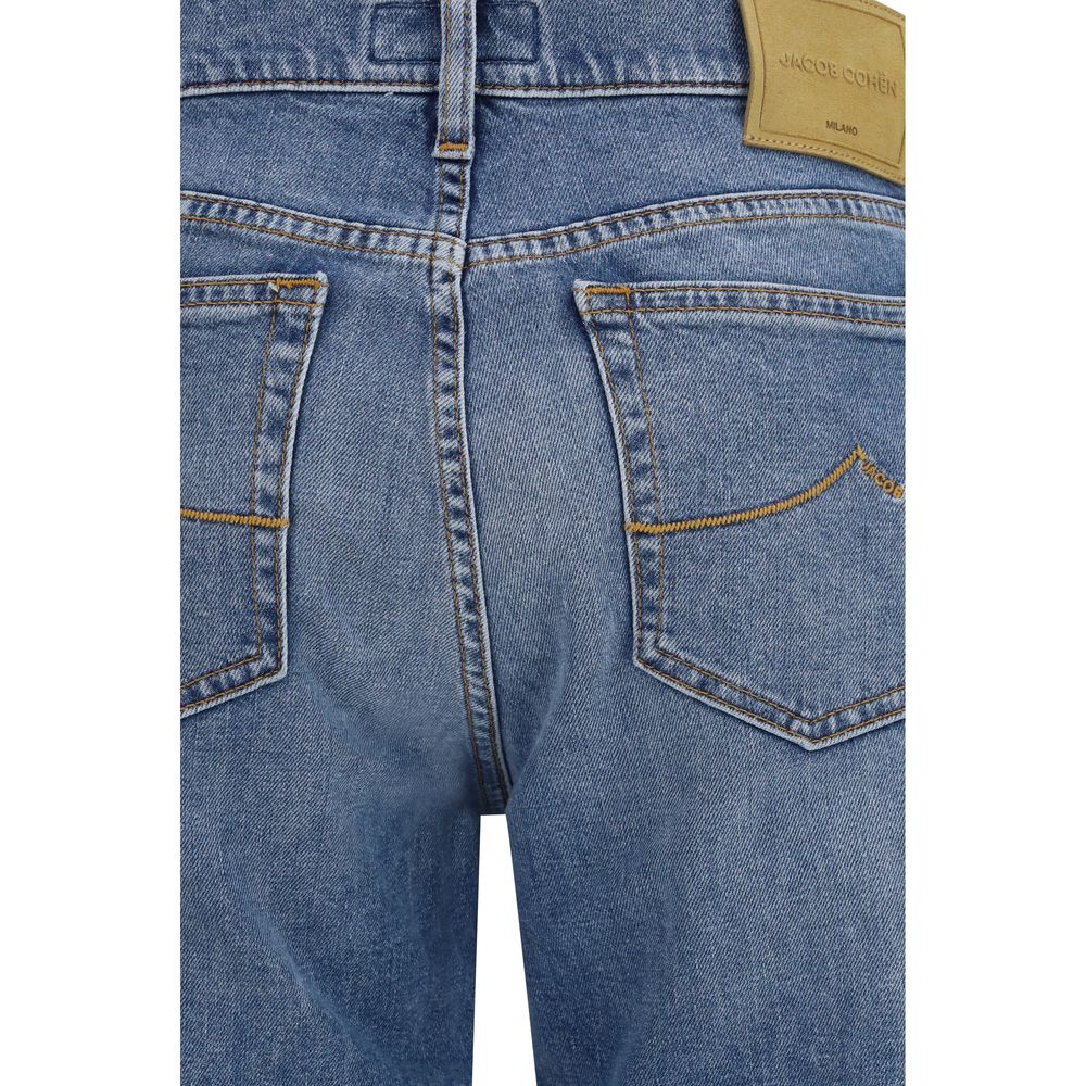 Blue Cotton Straight-Leg Jeans
