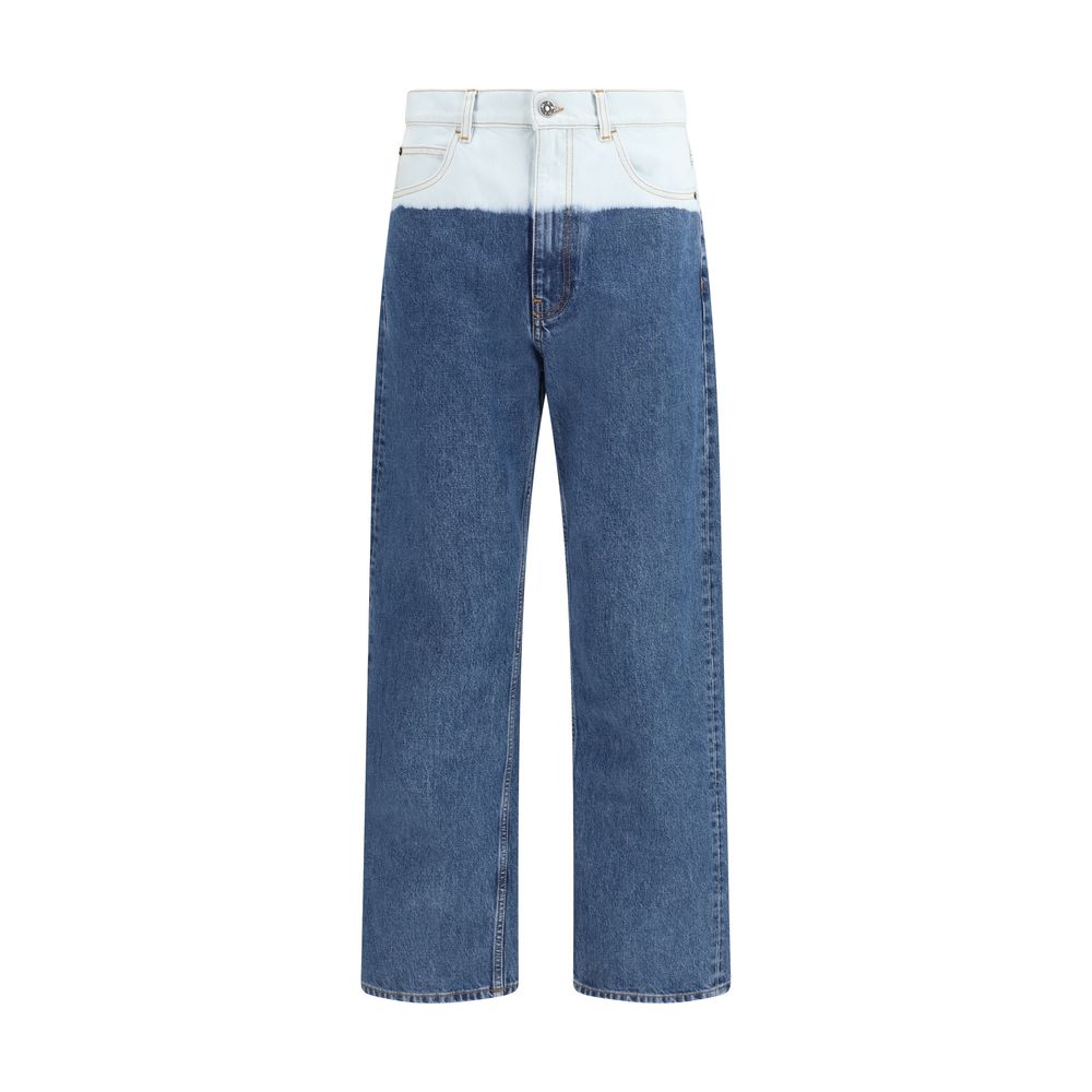 Blue Cotton Straight-Leg Jeans