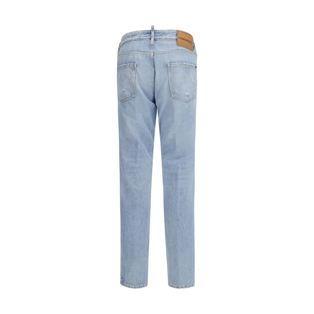 Blue Cotton Straight-Leg Jeans