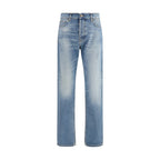 Blue Cotton Straight-Leg Jeans