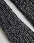 Gray Acrylic Knitted Fingerless Arm Warmer Gloves