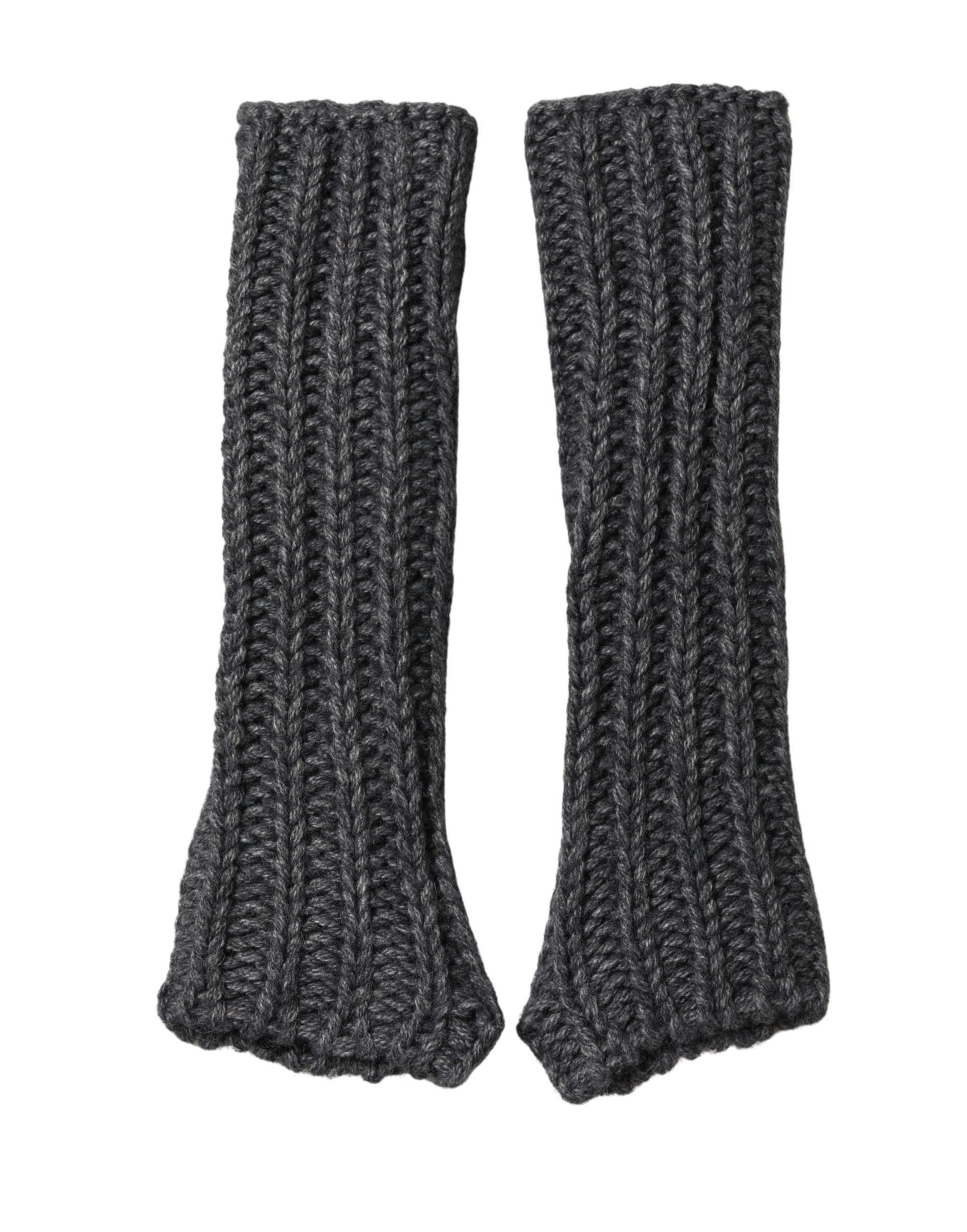 Gray Acrylic Knitted Fingerless Arm Warmer Gloves