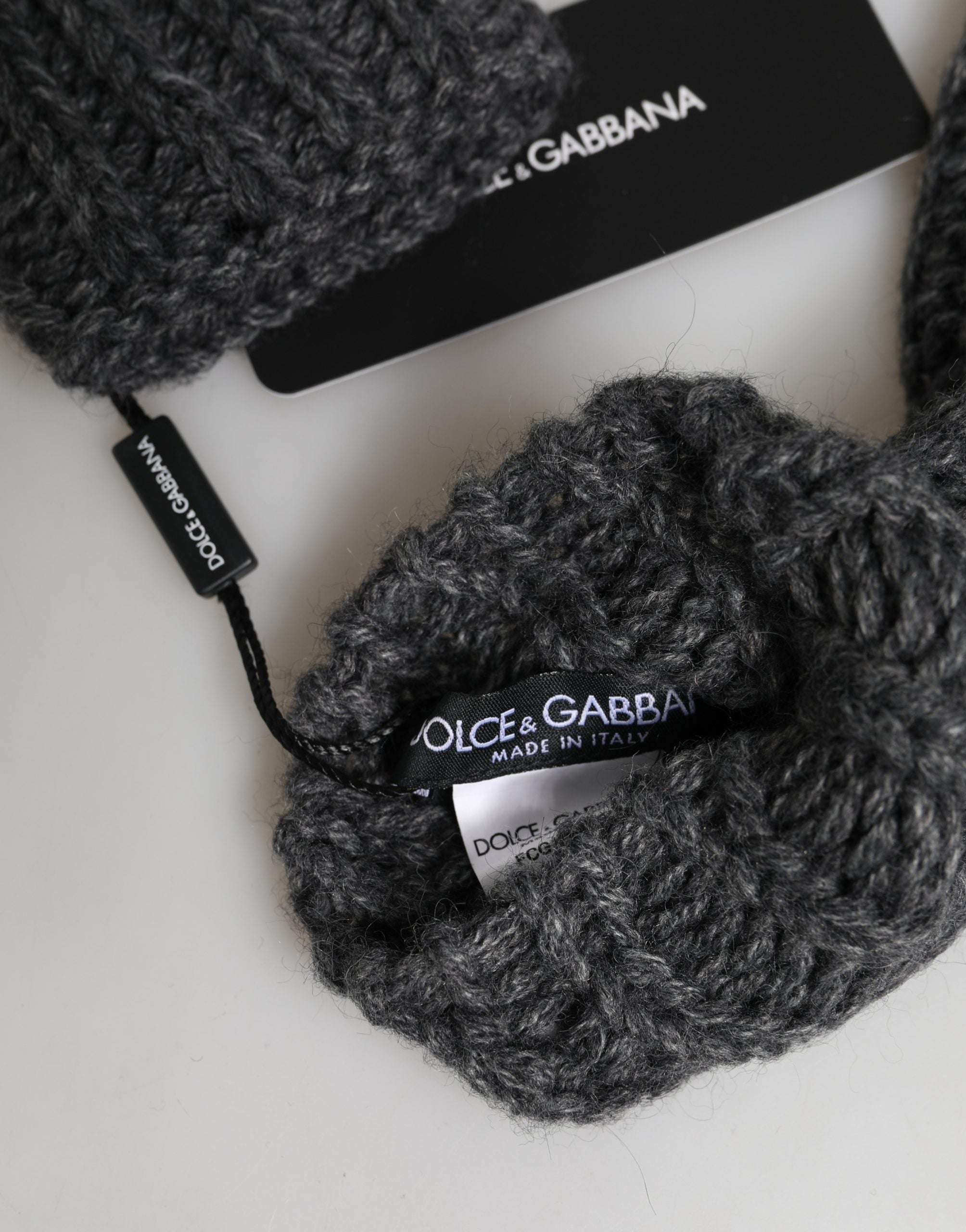 Gray Acrylic Knitted Fingerless Arm Warmer Gloves