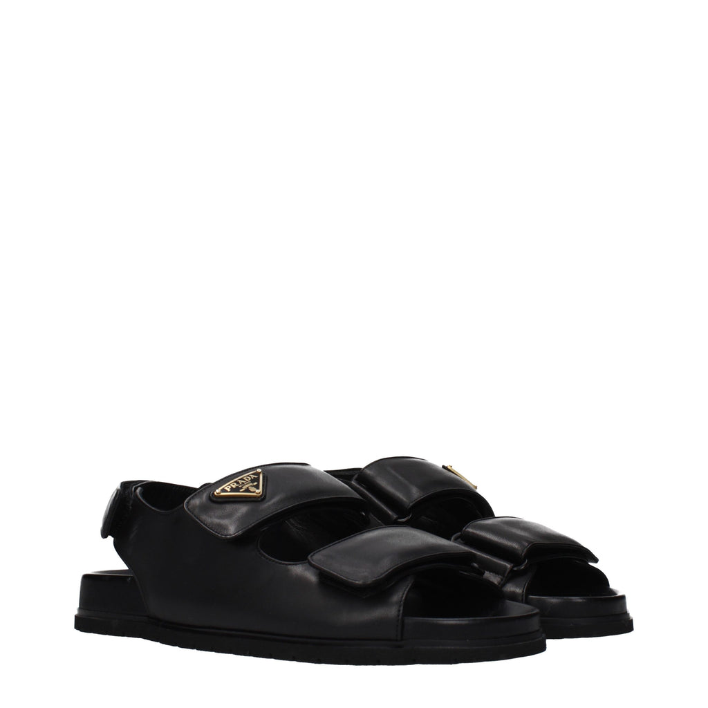 Black Leather Flat Sandals