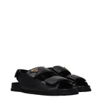 Black Leather Flat Sandals