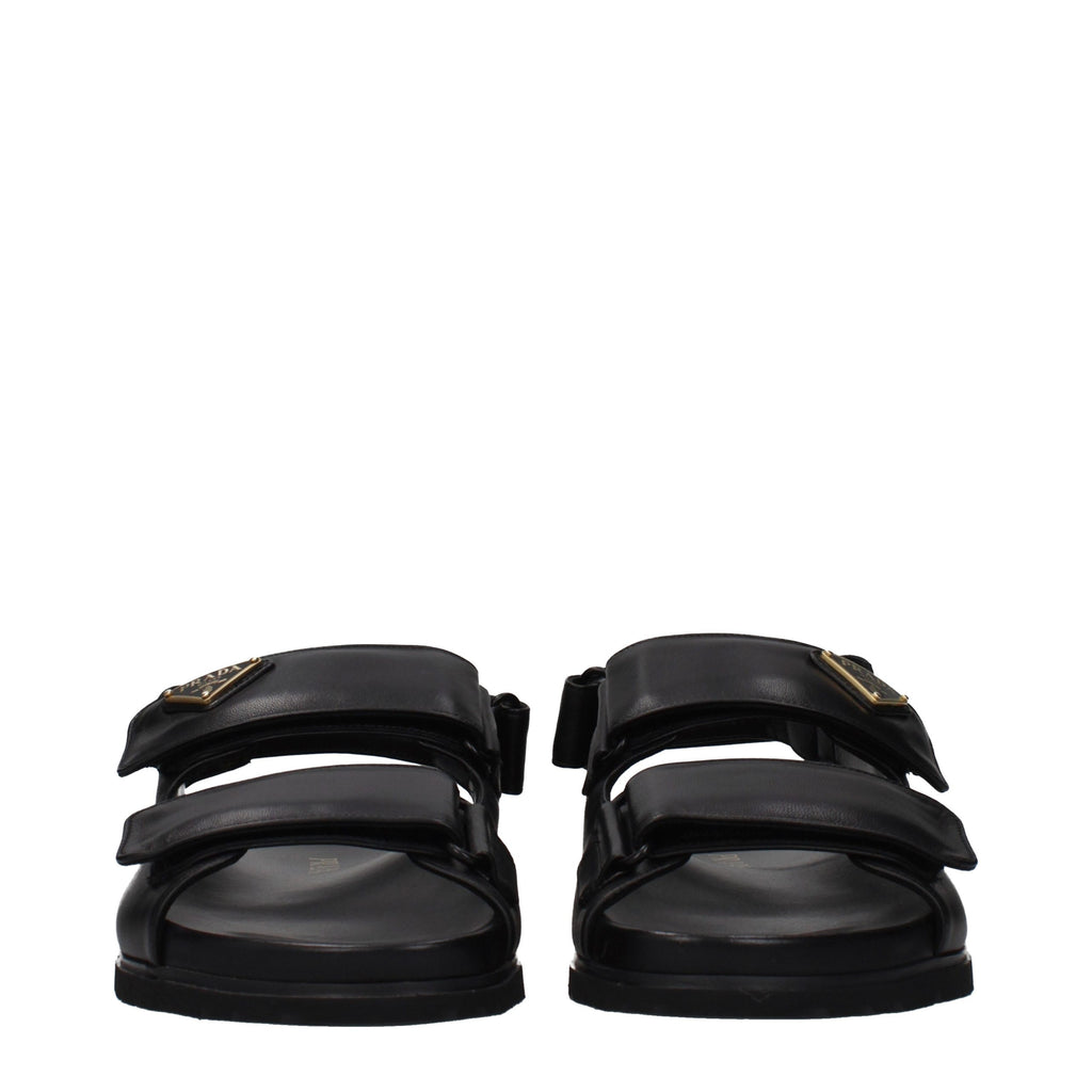 Black Leather Flat Sandals
