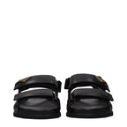 Black Leather Flat Sandals