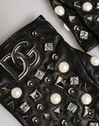 Black Pearl Embellished Wrist Length Gloves