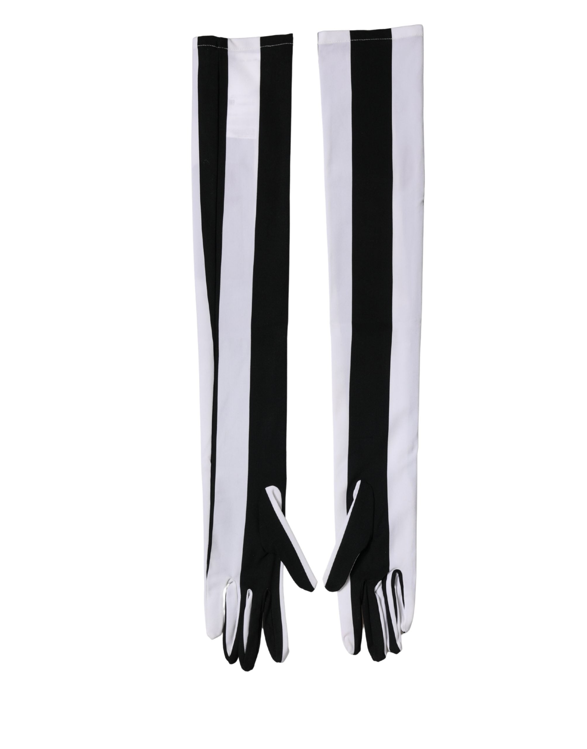Black White Stripes Nylon Elbow Length Women Gloves
