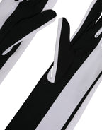 Black White Stripes Nylon Elbow Length Women Gloves