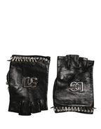 Women Black Embellished Wrist Length Mitten Gloves
