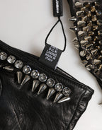 Women Black Embellished Wrist Length Mitten Gloves