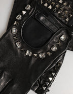 Black Embellished Wrist Length Mitten Women Gloves