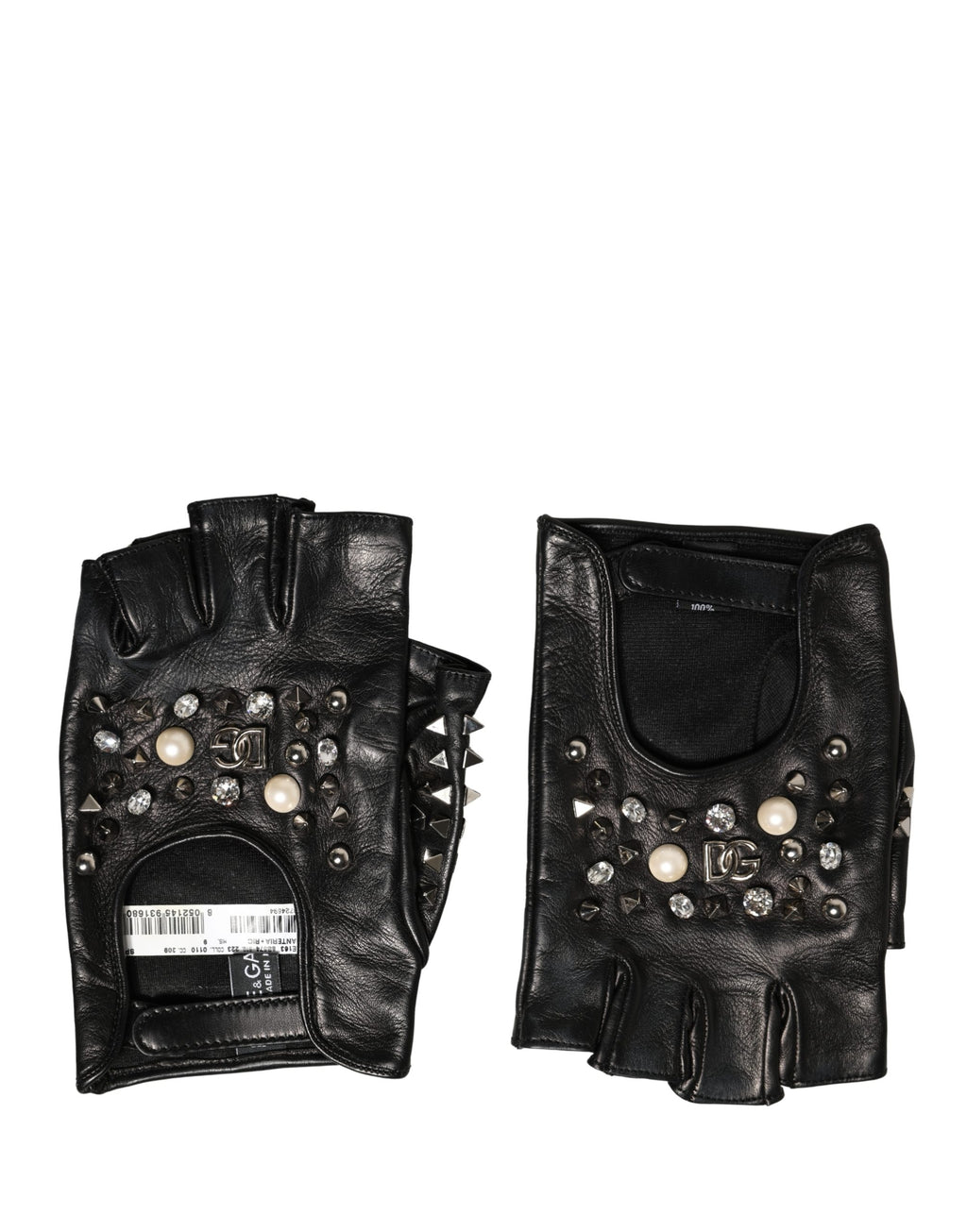 Black Embellished Wrist Length Mitten Women Gloves