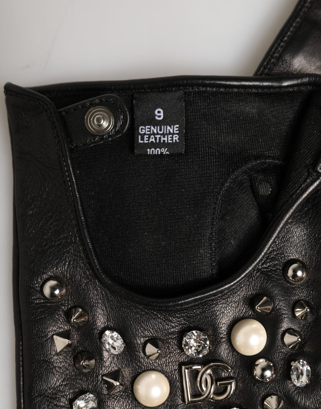 Black Embellished Wrist Length Mitten Women Gloves