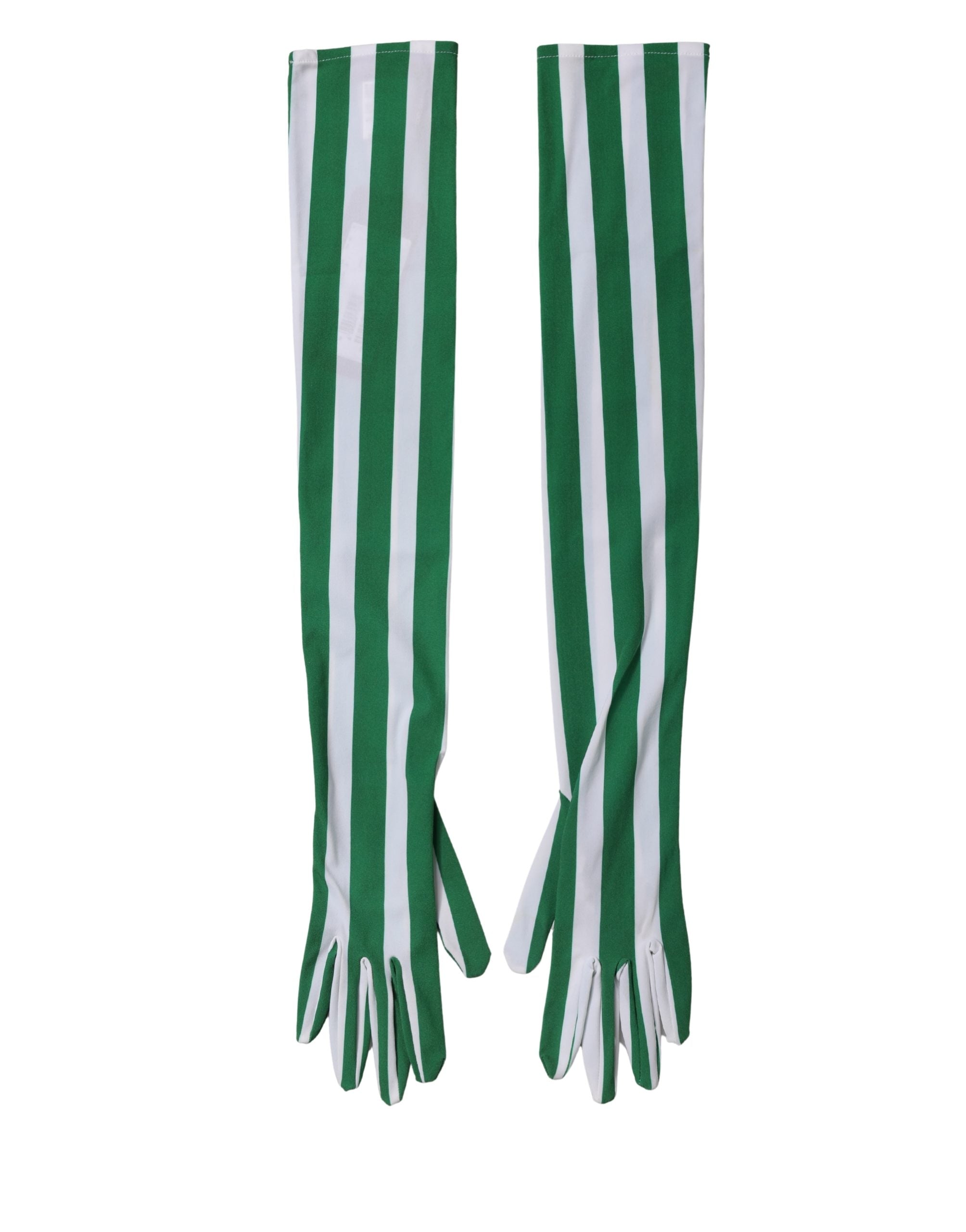 Green White Stripes Nylon Elbow Length Women Gloves