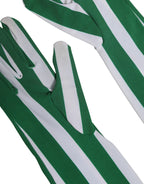 Green White Stripes Nylon Elbow Length Women Gloves