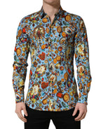 Blue Cotton Jewel Print Button Down GOLD Shirt