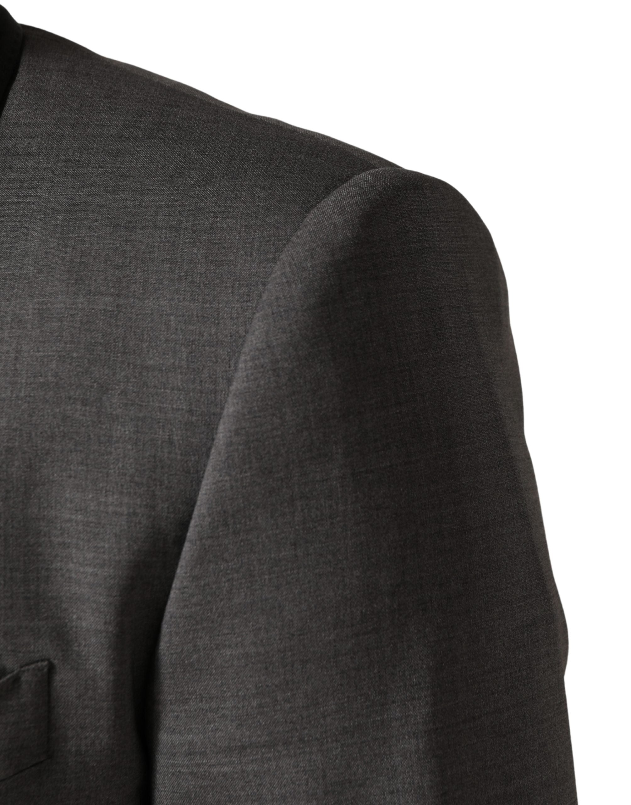 Gray Wool Single Breasted 1 Button 3PC Suit