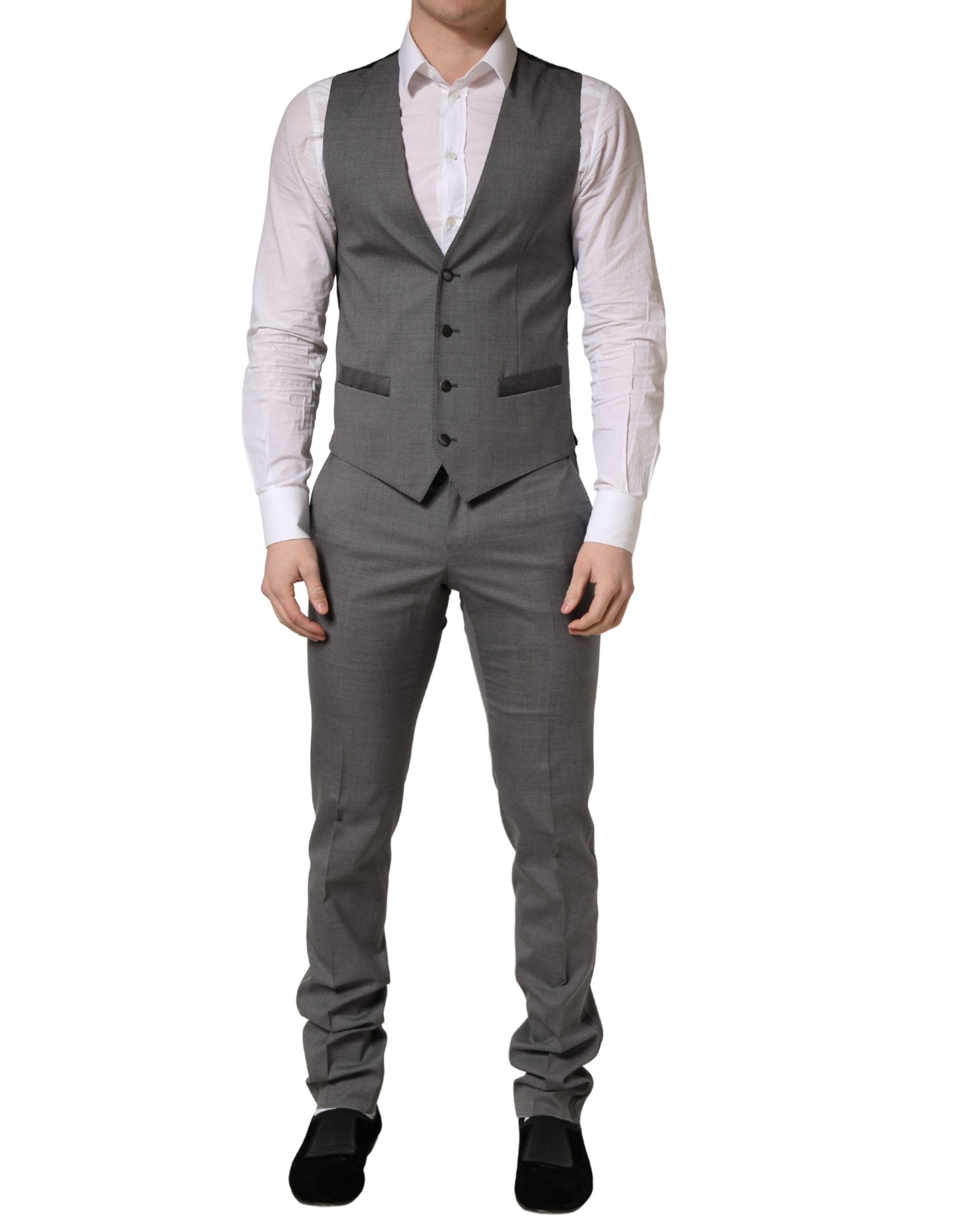 Gray Wool Single Breasted 1 Button 3PC Suit