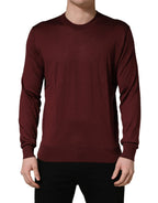 Maroon Silk Men Crew Neck Pullover Sweater