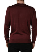 Maroon Silk Men Crew Neck Pullover Sweater