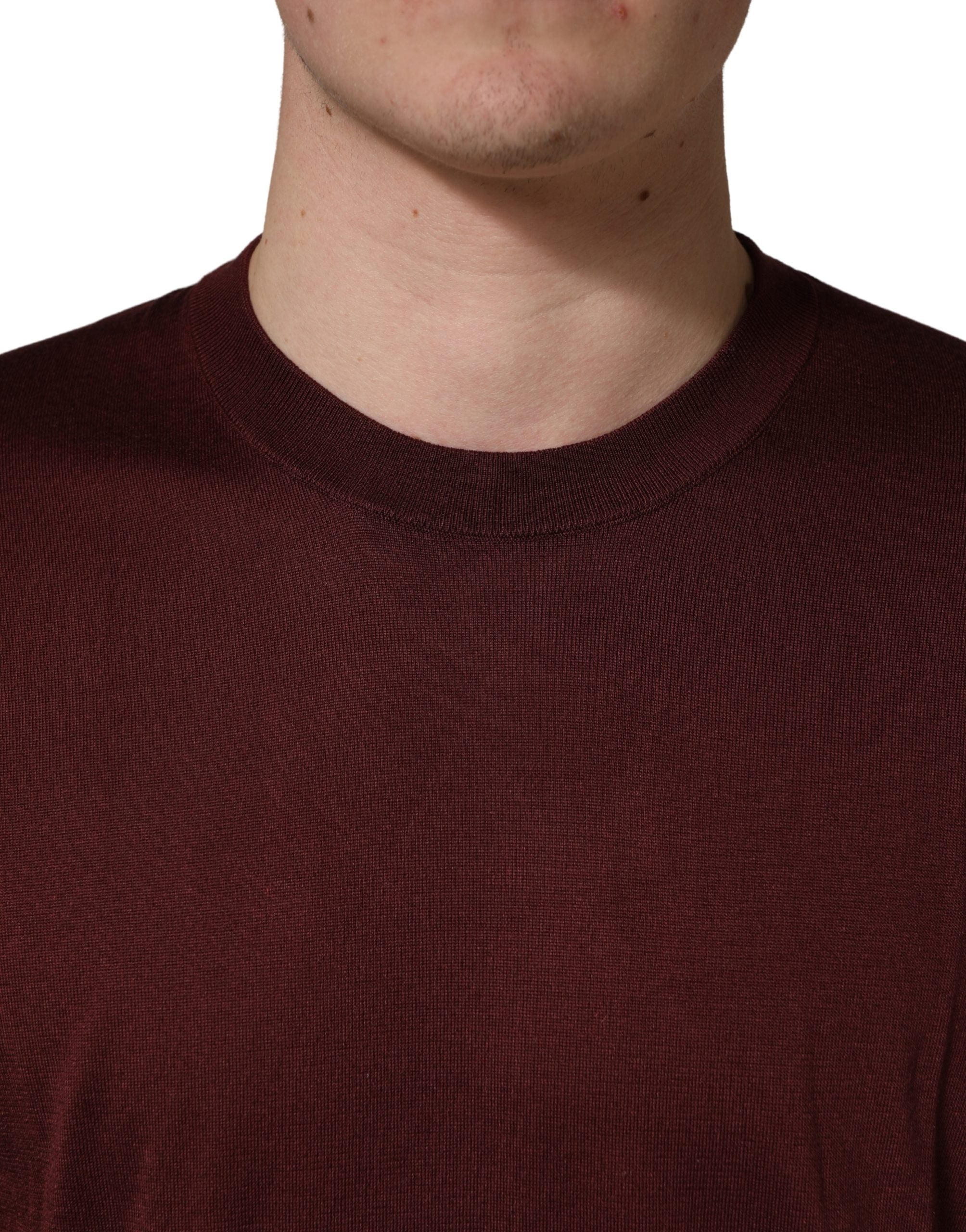Maroon Silk Men Crew Neck Pullover Sweater
