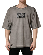 Gray DG Logo Print Cotton Round Neck T-shirt