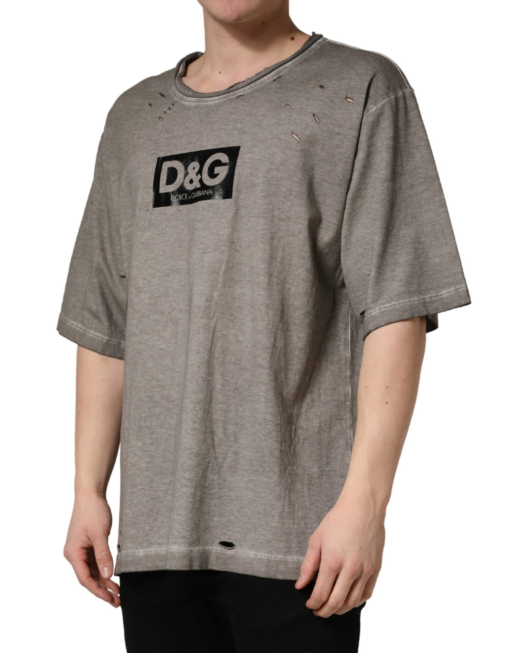 Gray DG Logo Print Cotton Round Neck T-shirt